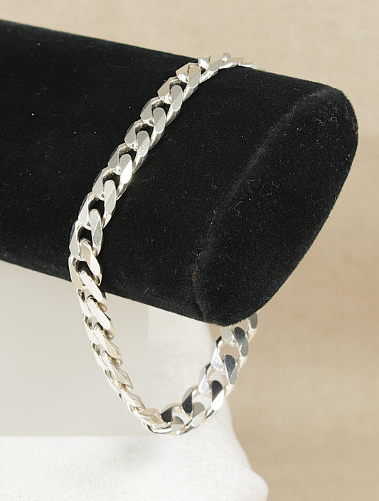 Silver Flat Curb Link Bracelet - 8 ¾"