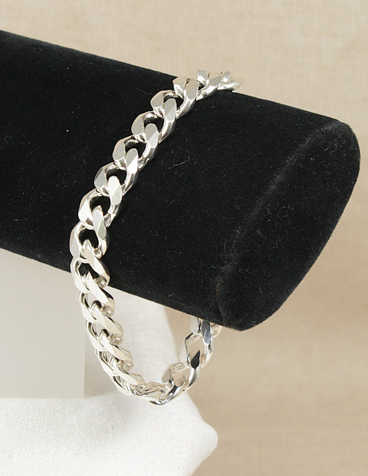 Heavy Silver Flat Curb Link Bracelet - 8 ¾"