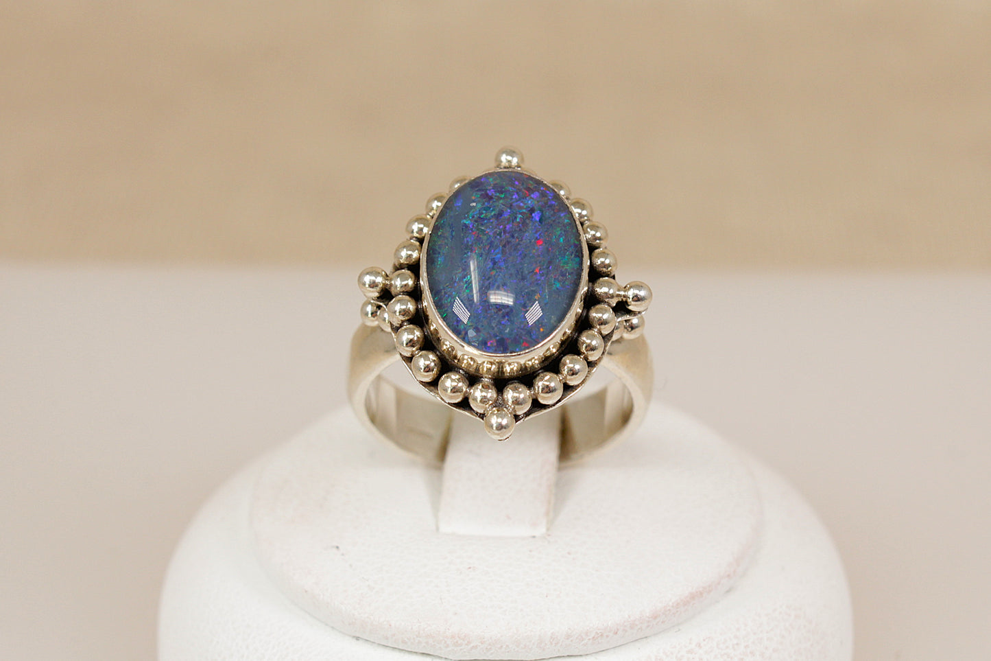 Beautiful Silver & Blue Opal Designer Statement Ring by Suarti