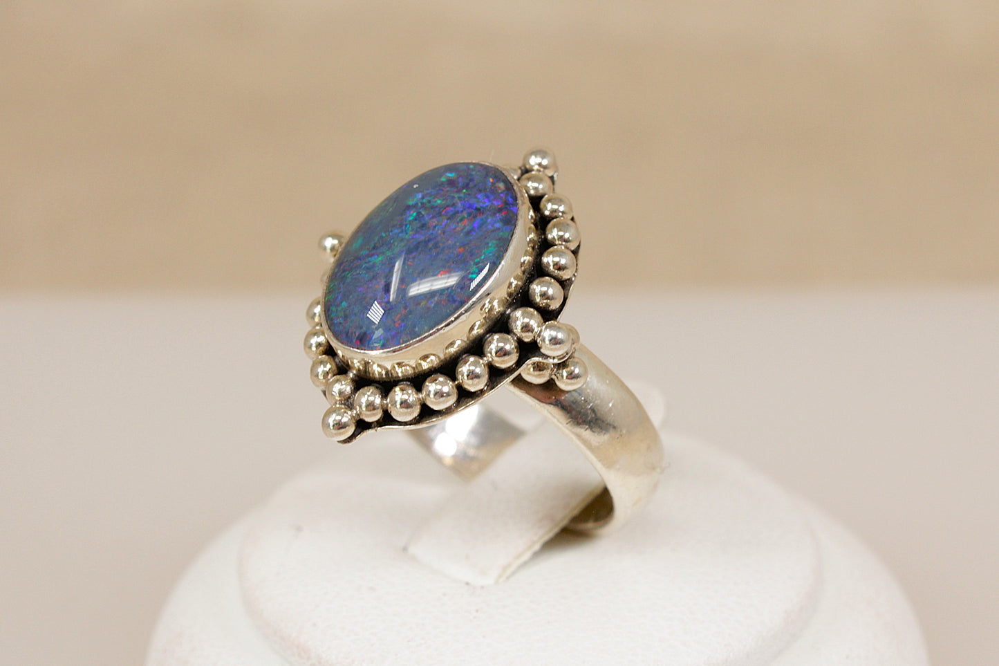 Beautiful Silver & Blue Opal Designer Statement Ring by Suarti