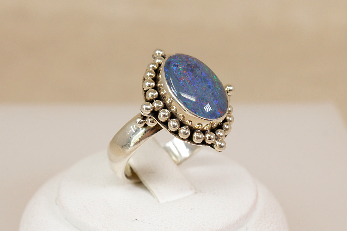 Beautiful Silver & Blue Opal Designer Statement Ring by Suarti