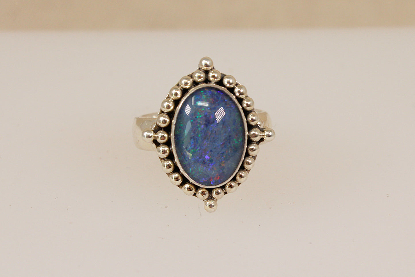 Beautiful Silver & Blue Opal Designer Statement Ring by Suarti