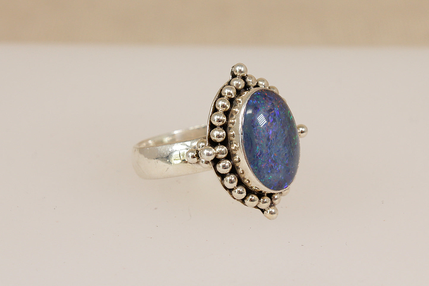 Beautiful Silver & Blue Opal Designer Statement Ring by Suarti