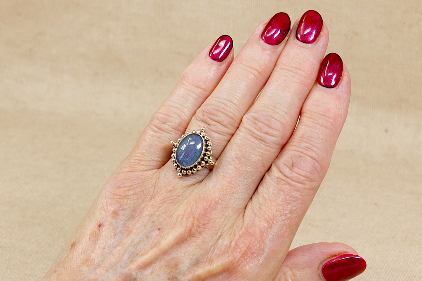 Beautiful Silver & Blue Opal Designer Statement Ring by Suarti