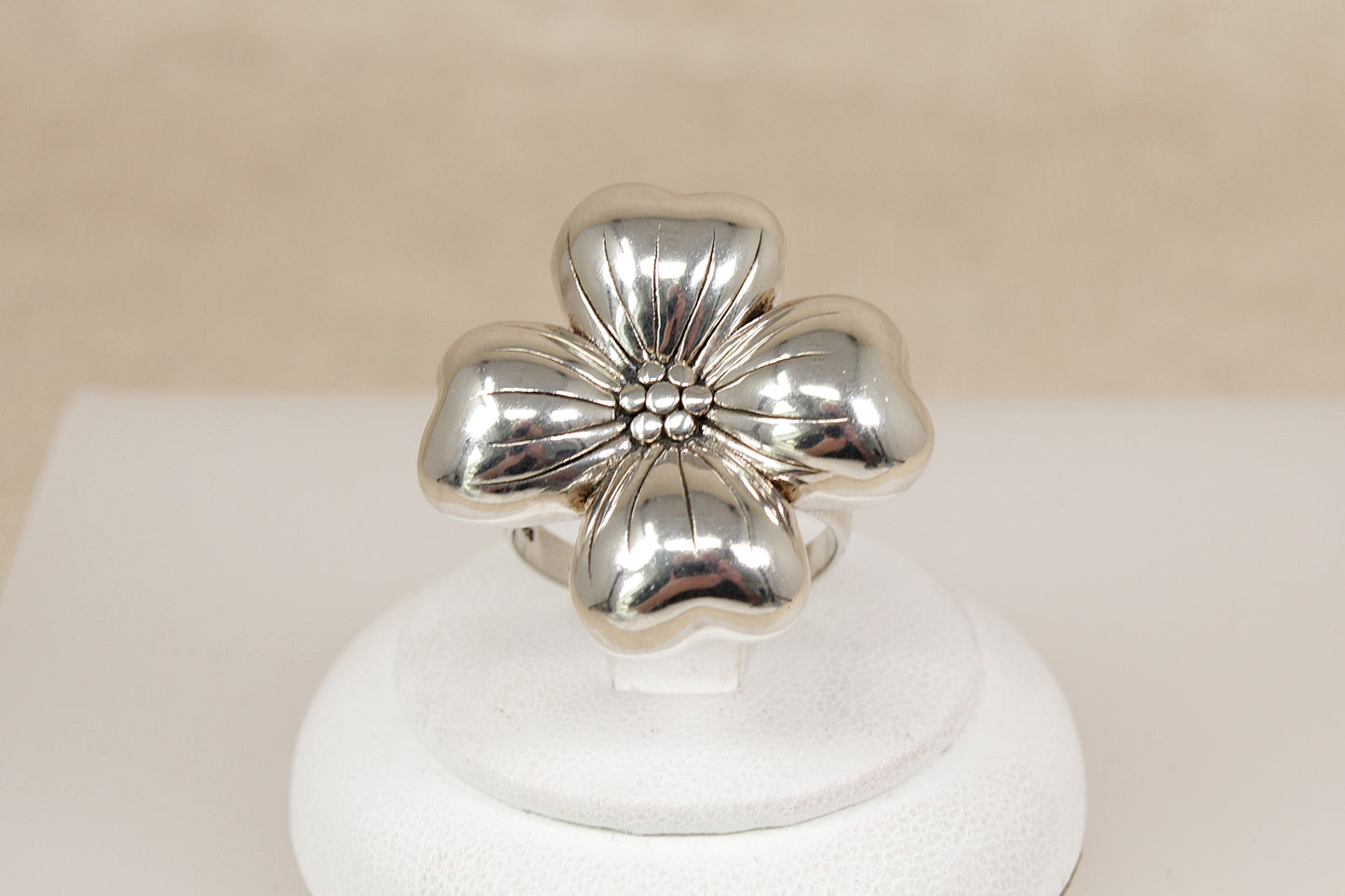 Large Sterling Silver Four-Leaf Flower Statement Ring