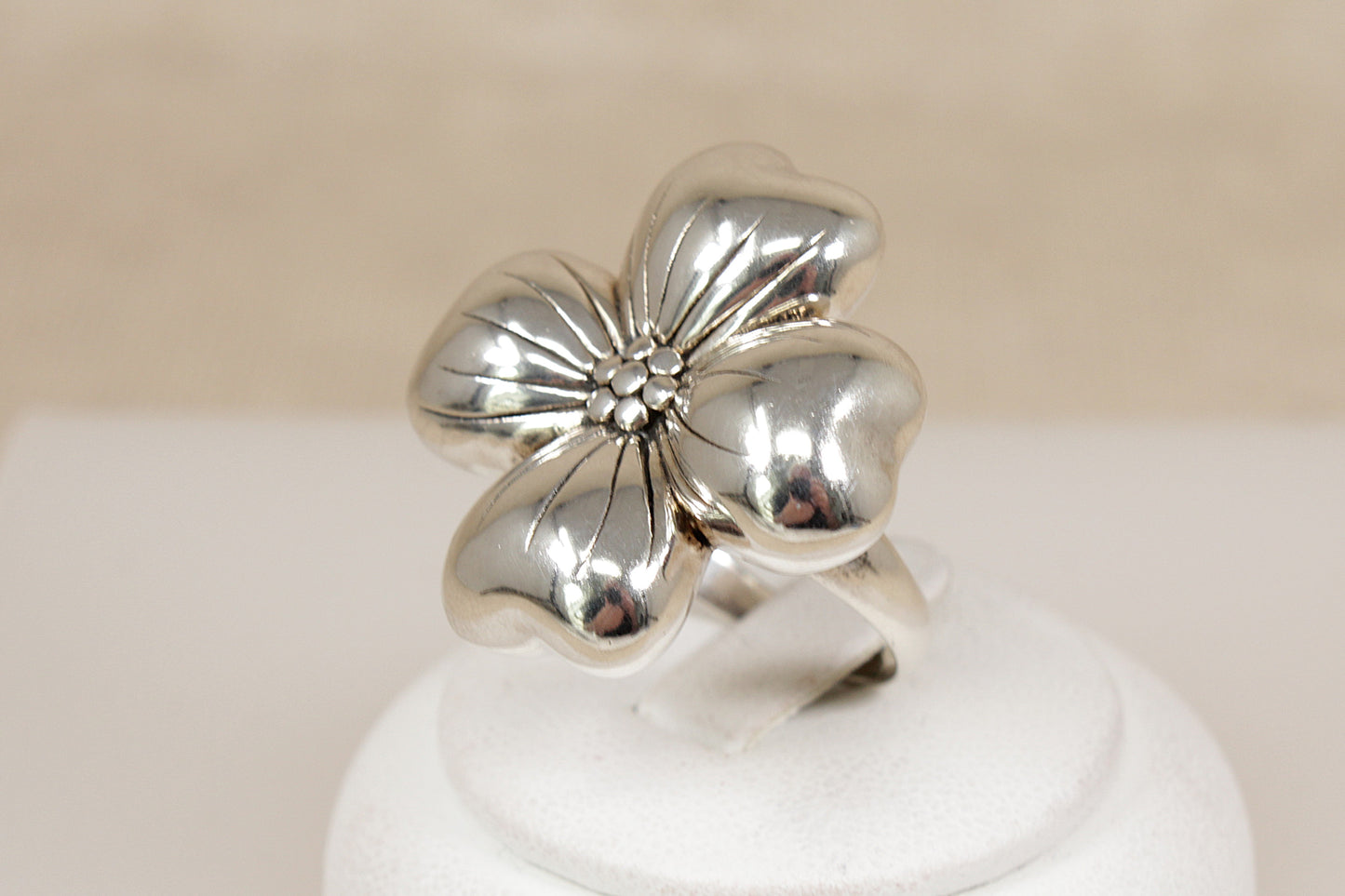 Large Sterling Silver Four-Leaf Flower Statement Ring
