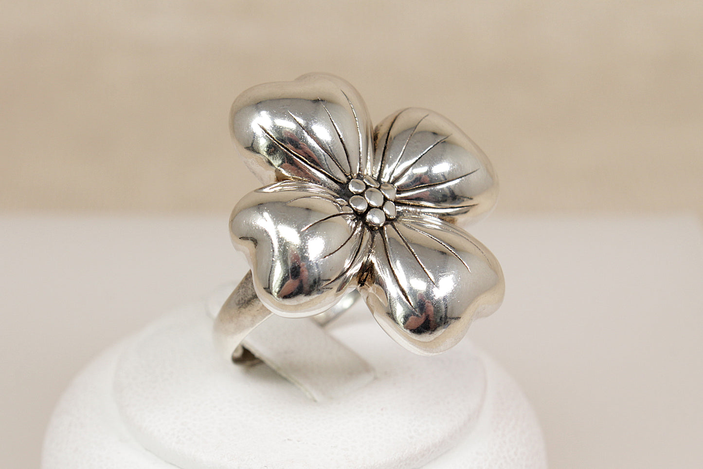 Large Sterling Silver Four-Leaf Flower Statement Ring