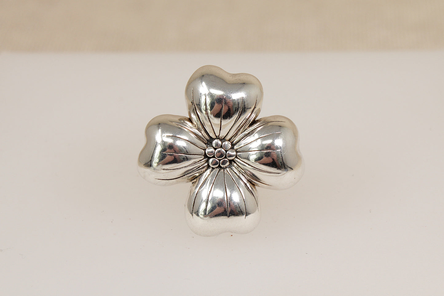 Large Sterling Silver Four-Leaf Flower Statement Ring