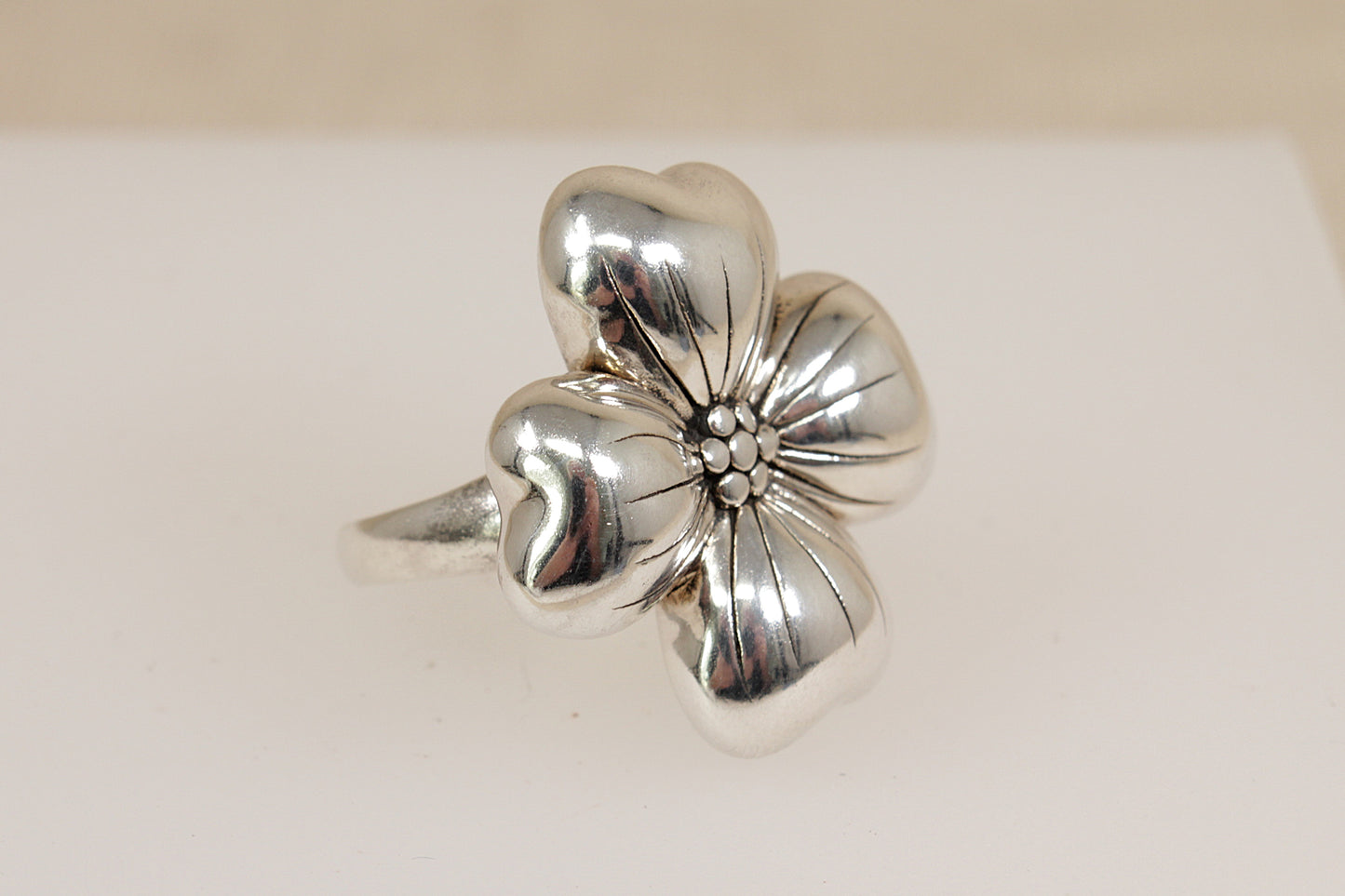 Large Sterling Silver Four-Leaf Flower Statement Ring