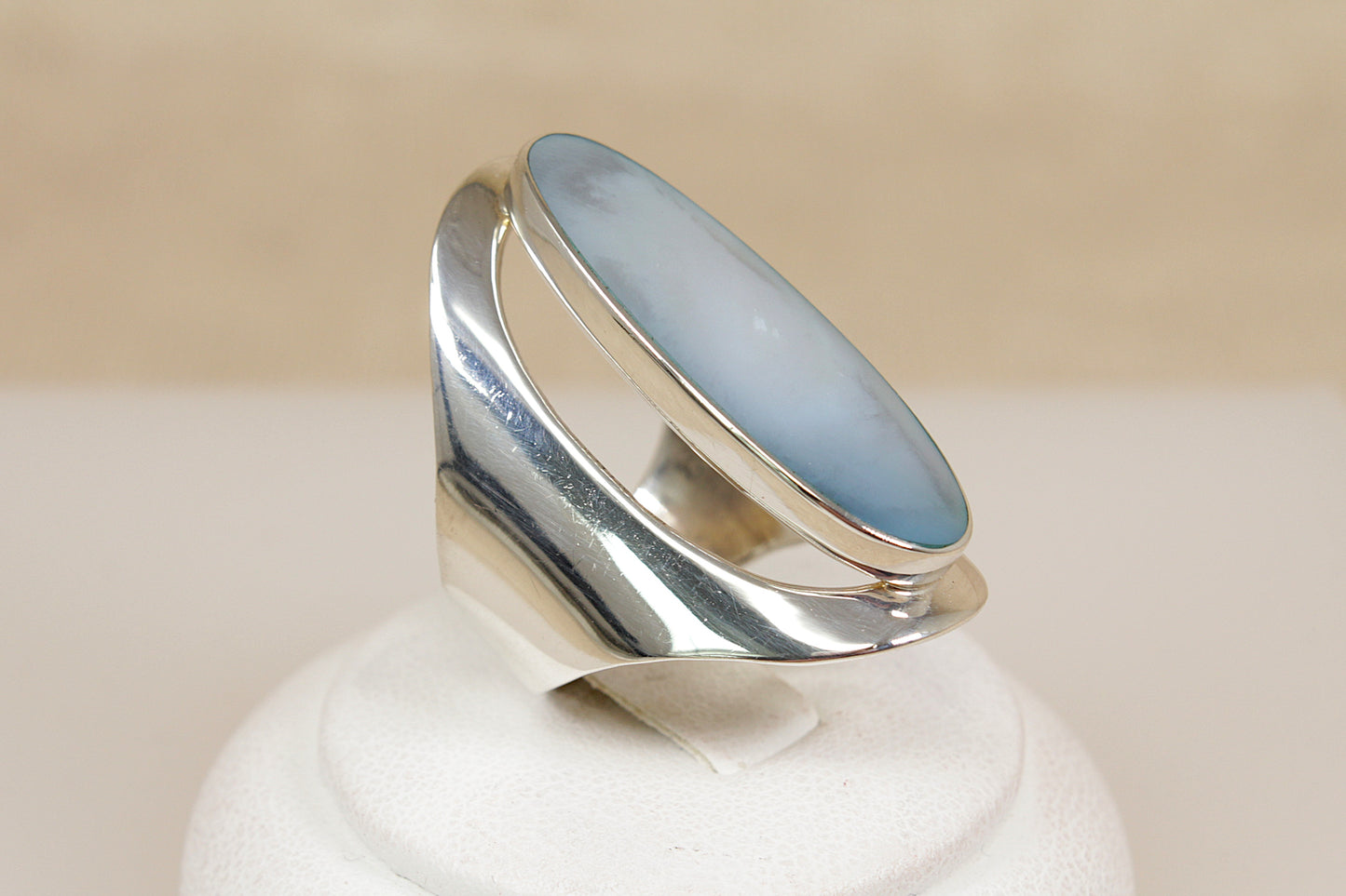 Large Sterling Silver & Blue Mother of Pearl Statement Ring