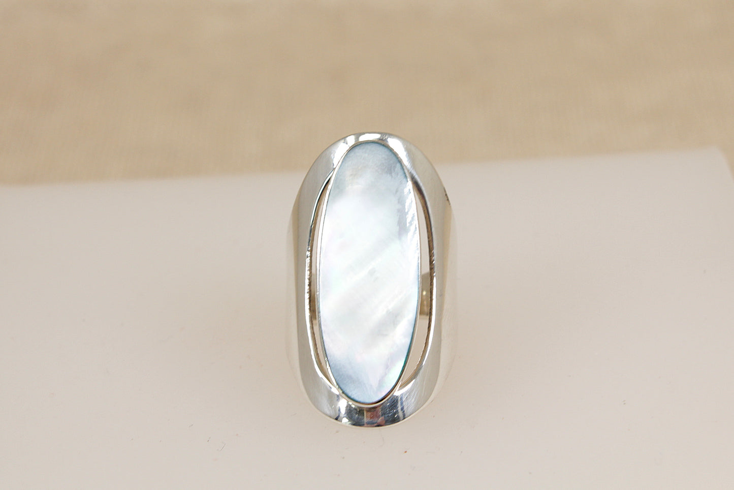 Large Sterling Silver & Blue Mother of Pearl Statement Ring