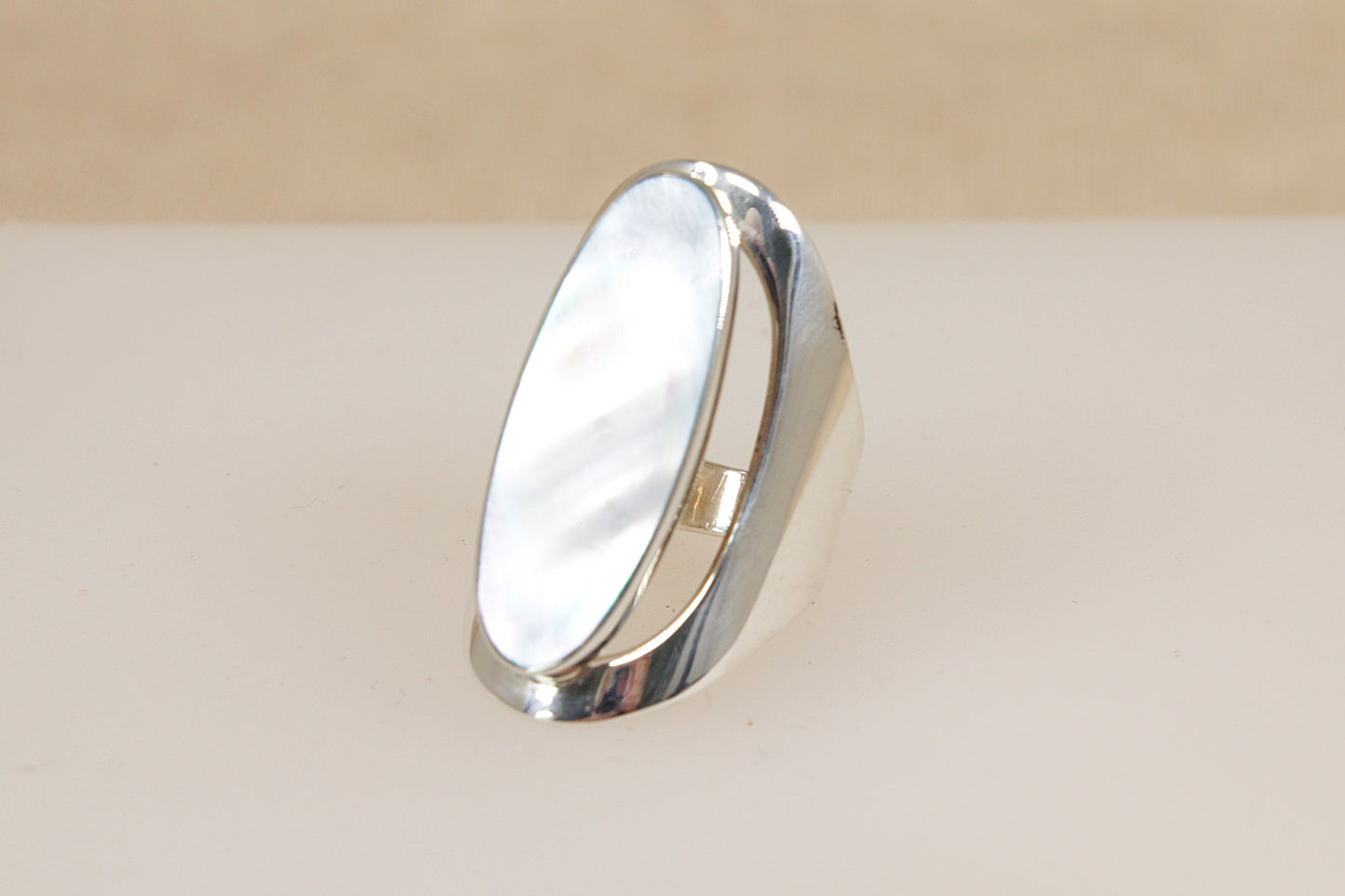 Large Sterling Silver & Blue Mother of Pearl Statement Ring