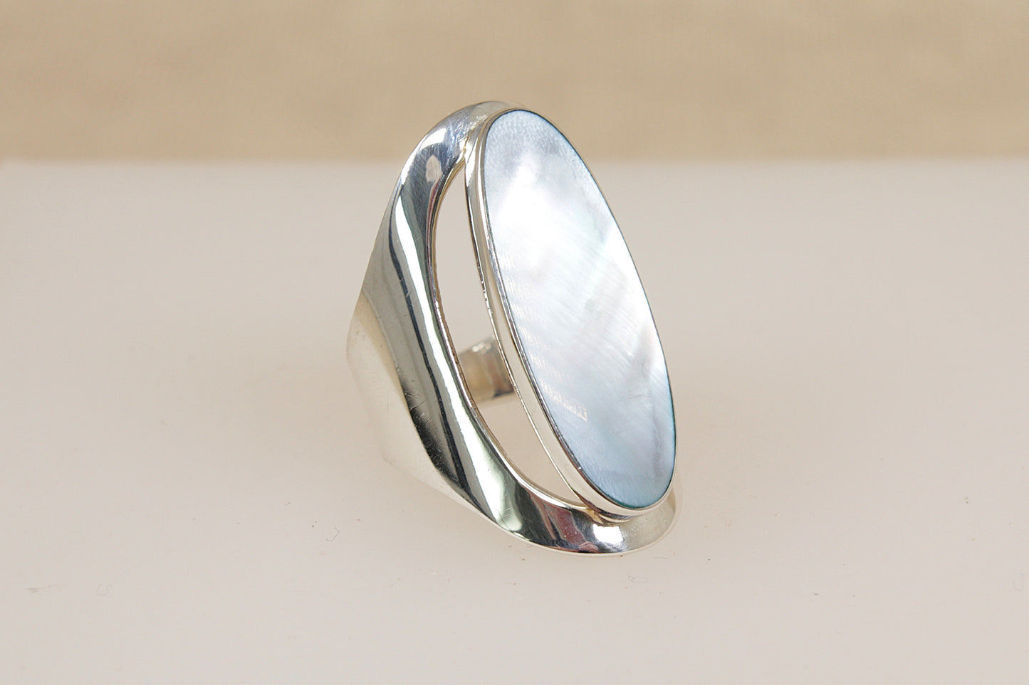 Large Sterling Silver & Blue Mother of Pearl Statement Ring