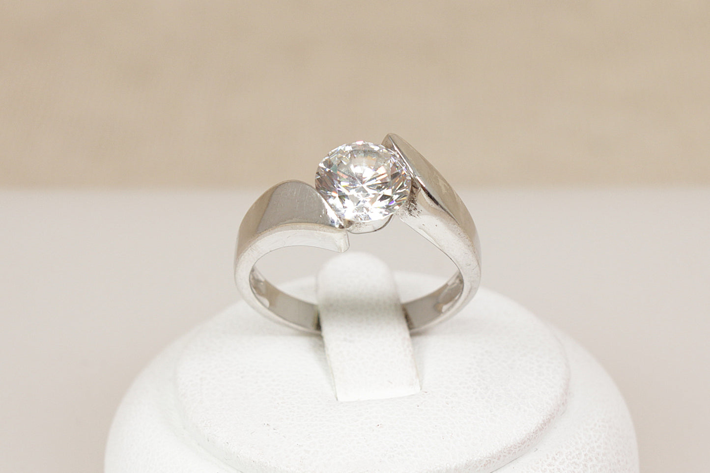 Stylish, Chunky Sterling Silver CZ Solitaire Twist Ring
