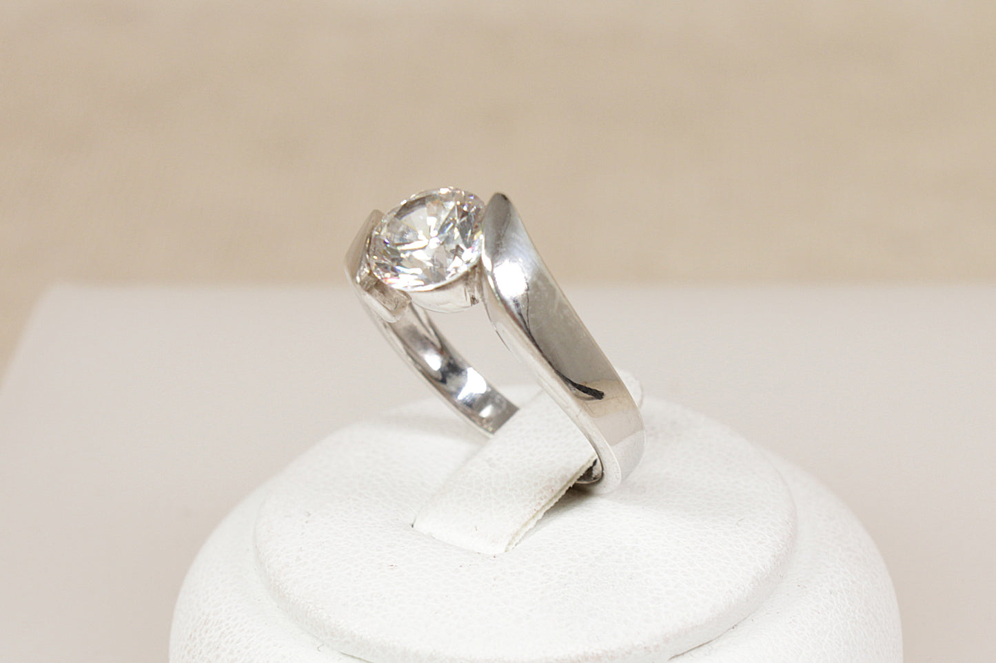 Stylish, Chunky Sterling Silver CZ Solitaire Twist Ring