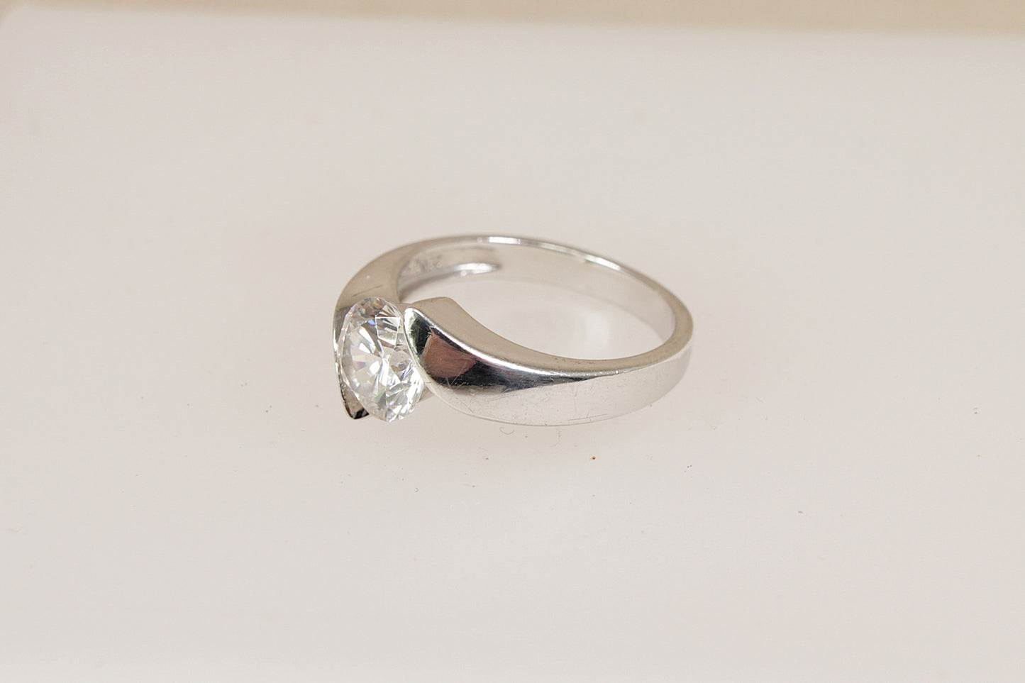 Stylish, Chunky Sterling Silver CZ Solitaire Twist Ring