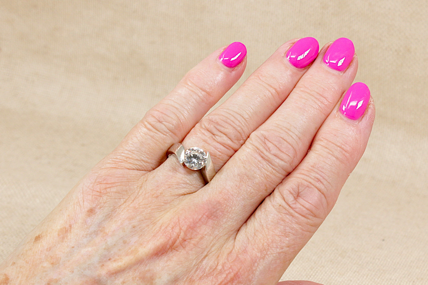 Stylish, Chunky Sterling Silver CZ Solitaire Twist Ring