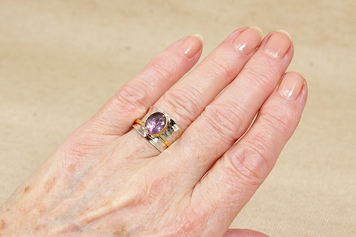 Silver and Amethyst Spinner Ring