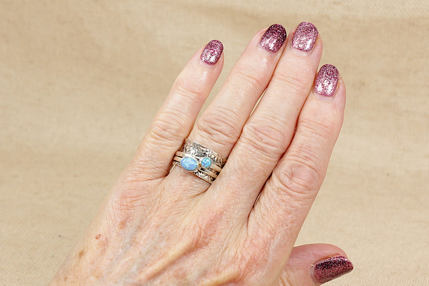 Silver and Opal Spinner Ring