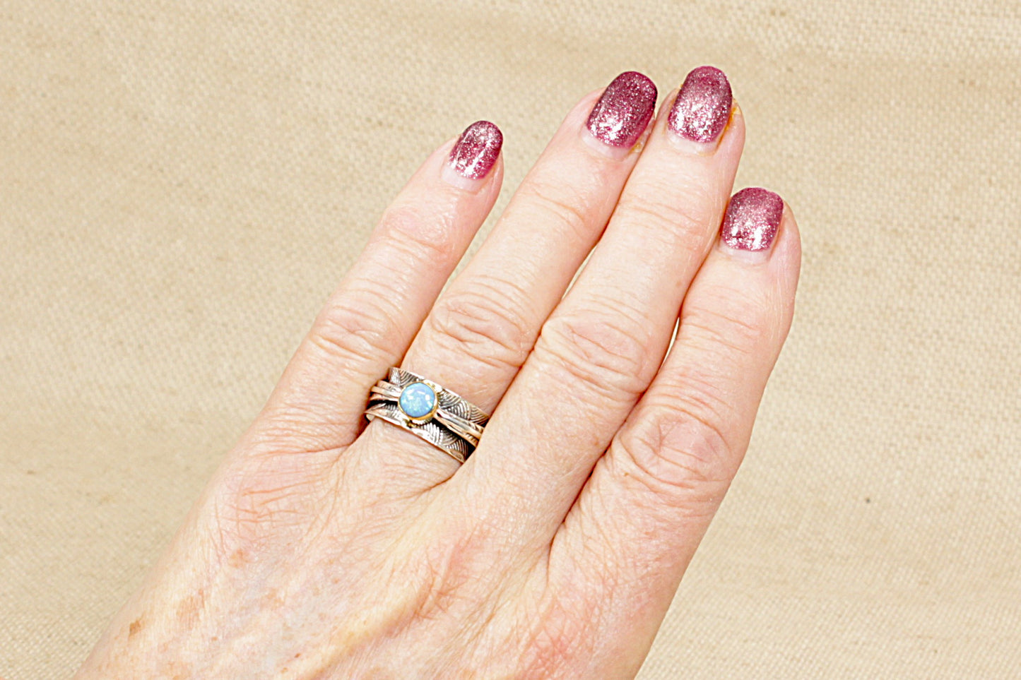 Silver Blue Opal ‘Spinner’ Ring