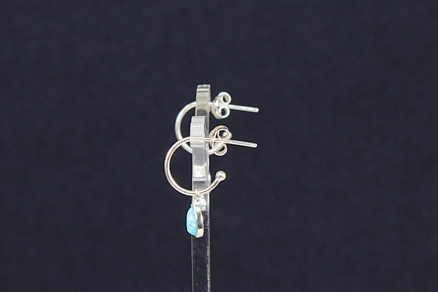 Silver Blue Opal Open Hoop Earrings
