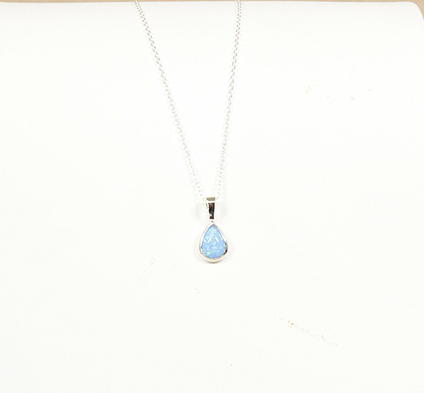 Silver Blue Opal Pendant and Chain
