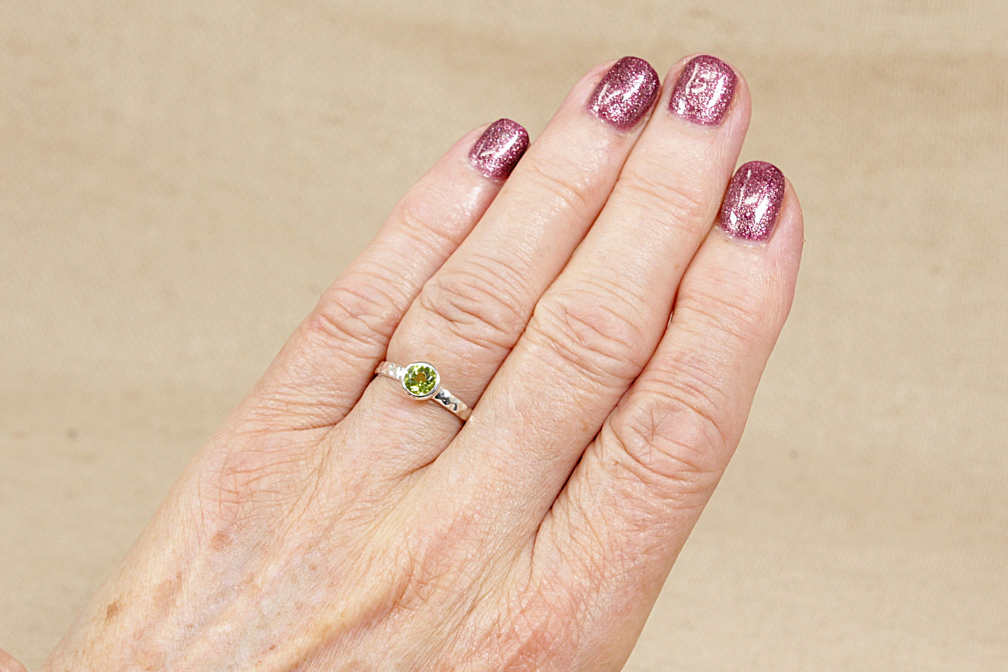 Silver Peridot Solitaire Ring