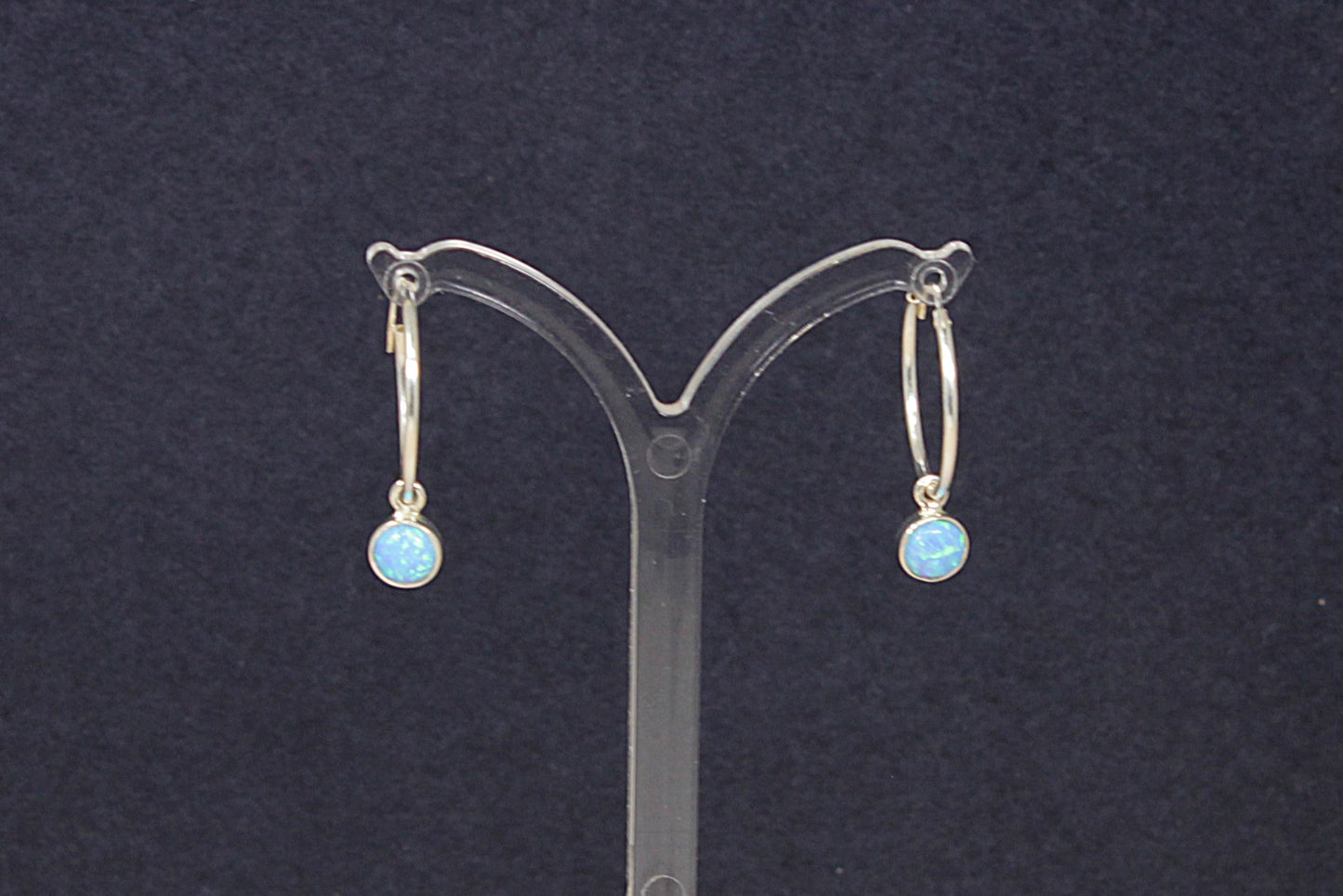 Silver Hoop Earrings with Opal Dropper