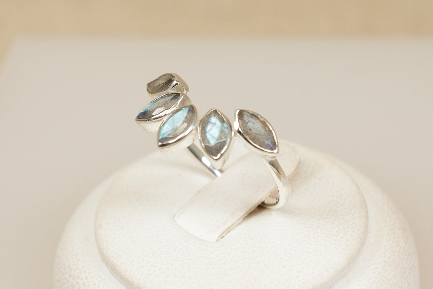 Silver Half Halo Labradorite Ring