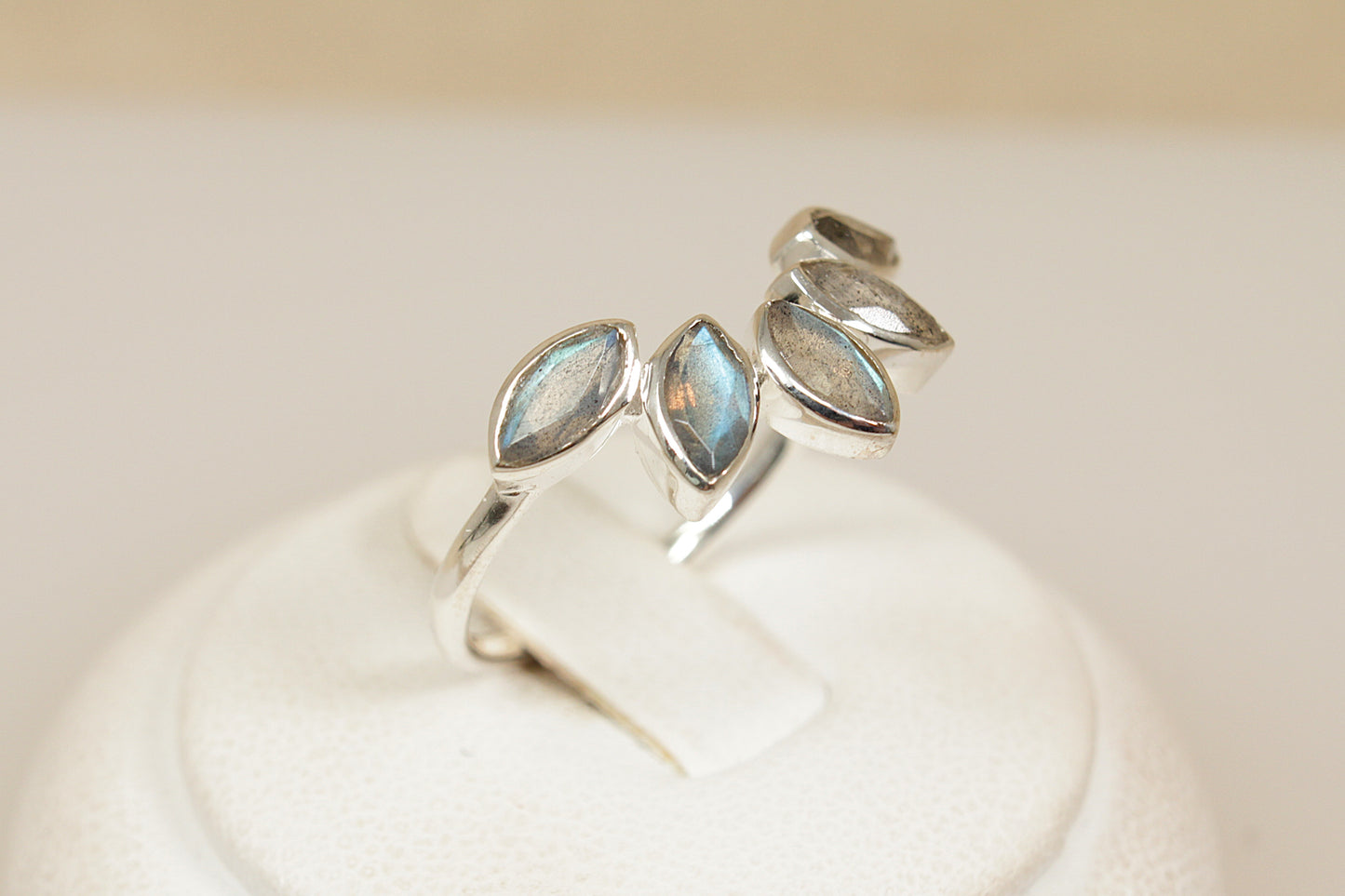 Silver Half Halo Labradorite Ring