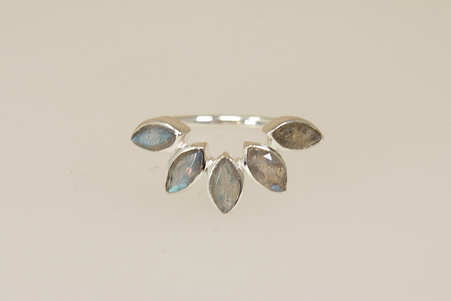 Silver Half Halo Labradorite Ring
