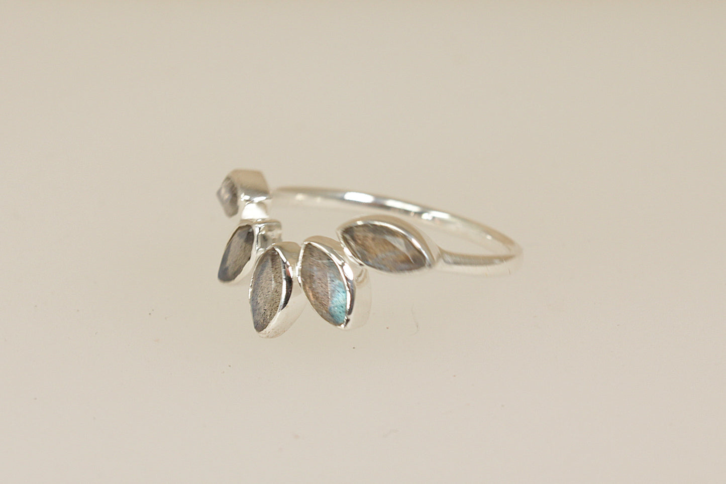 Silver Half Halo Labradorite Ring