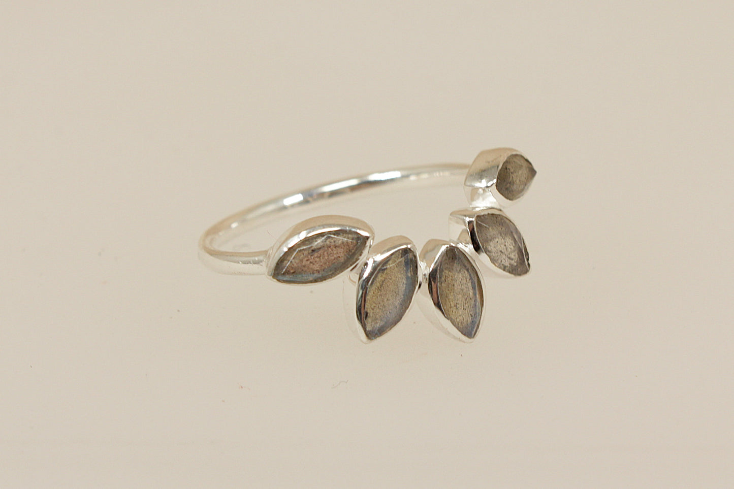 Silver Half Halo Labradorite Ring