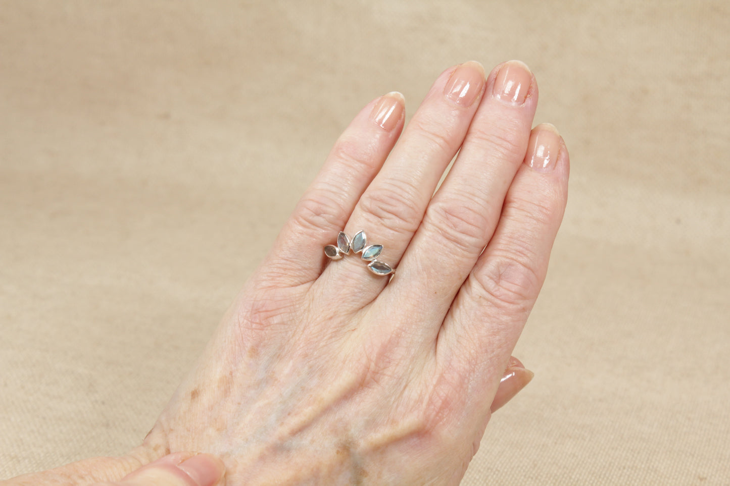 Silver Half Halo Labradorite Ring