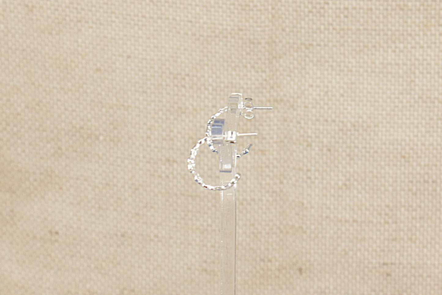 Silver Half Hoop Earrings, Heart Design
