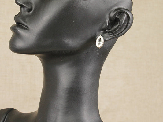 A superb Pair of Silver Scandinavian designer stud earrings with marquis cut Citrine gemstones by Finnfeelings of Finland the earrings have a brushed finish with a bark effect border, this item matches pendant necklace 4317.