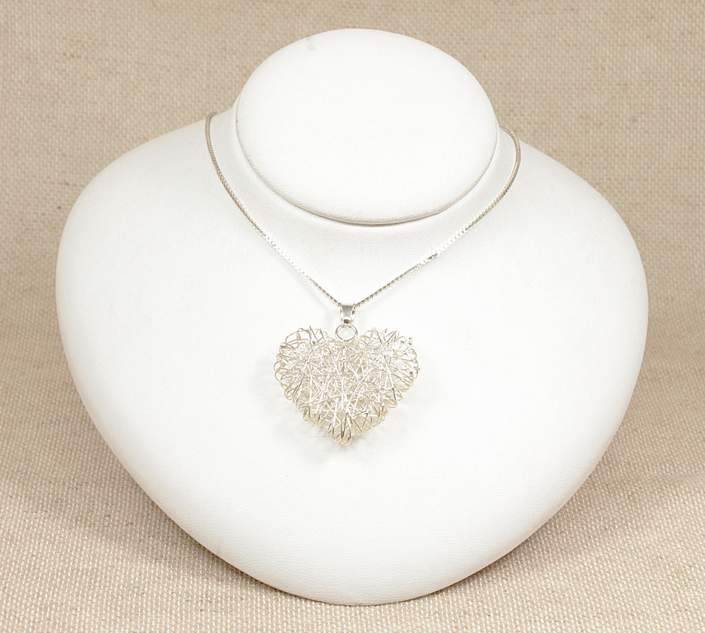silver open wire designer heart pendant necklace