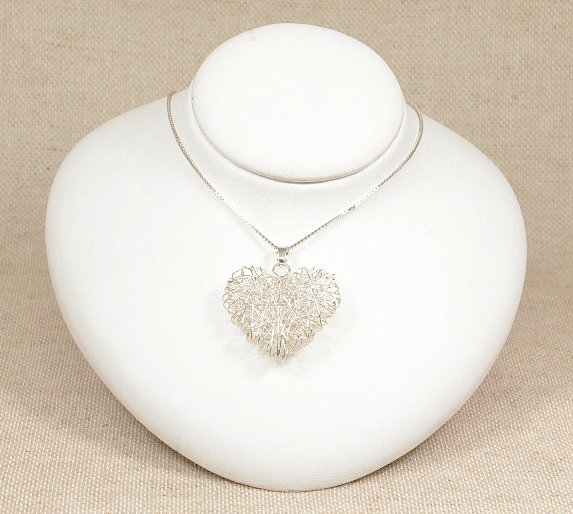 silver open wire designer heart pendant necklace