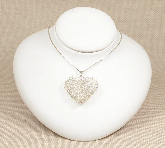silver open wire designer heart pendant necklace